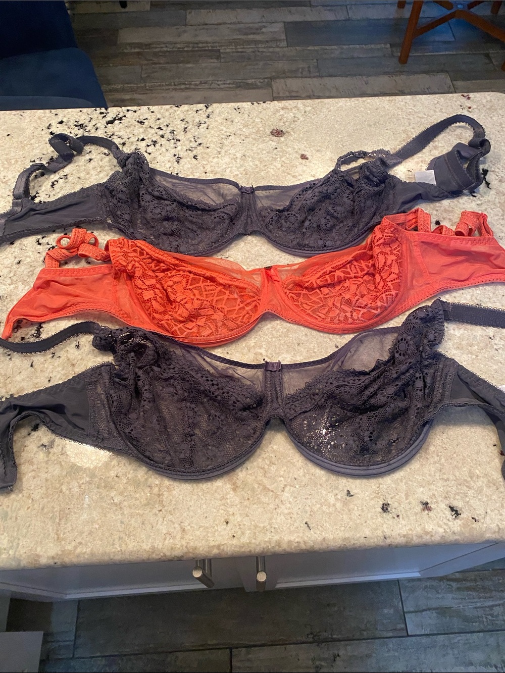 Freya Lace Underwire Bras in Charcoal and Coral